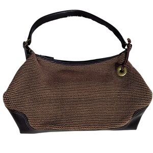 The Sak Baguette Womens Bag, Brown Crocheted Stitched Strap Hard Bottom